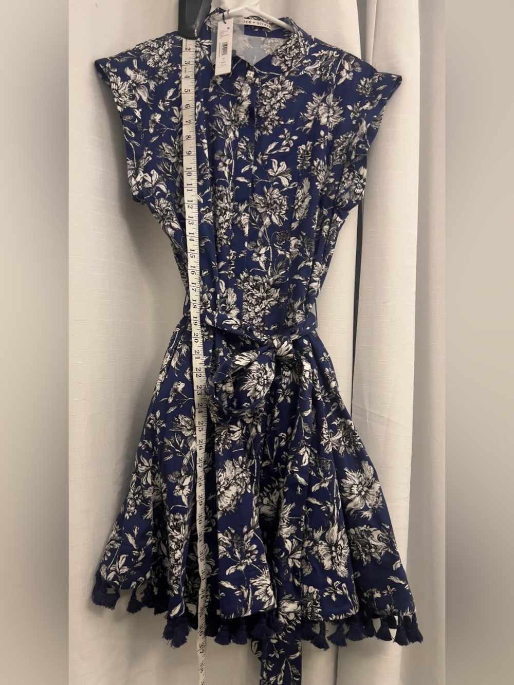 Alice & Olivia NWT Blue Lucy Floral Tassel Trim Mini Dress Sizes 8 & 10 - Picture 7 of 14